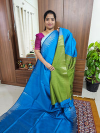 Semi Raw Silk - Blue with Green