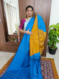 Semi Raw Silk - Blue with Mustard Yellow