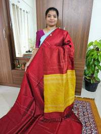 Semi Raw Silk - Maroon with Mustrd Yellow