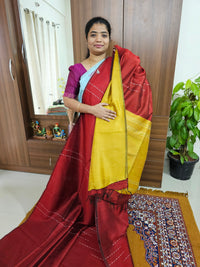 Semi Raw Silk - Maroon with Mustrd Yellow