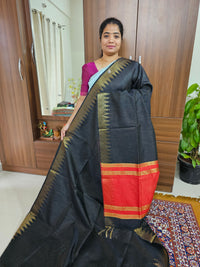 Semi Raw Silk - Black with Red