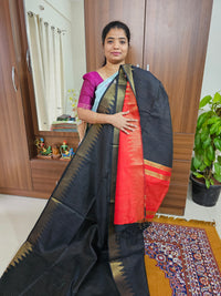 Semi Raw Silk - Black with Red