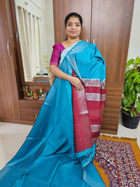 Semi Raw Silk -Blue with Maroon