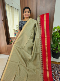 Semi Raw Silk Saree - Beige with Red