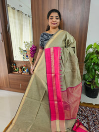 Semi Raw Silk Saree - Beige with Pink