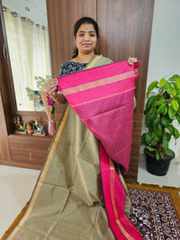 Semi Raw Silk Saree - Beige with Pink