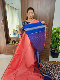 Semi Raw Silk Saree - Peach with Royal Blue