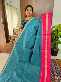 Semi Raw Silk Saree - Peacock Green with Pink