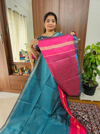 Semi Raw Silk Saree - Peacock Green with Pink