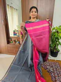 Semi Raw Silk Saree - Grey with Pink