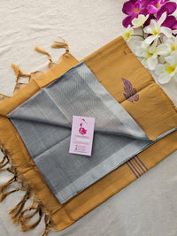 Grey with Brown Handwoven Chinnalampattu Saree