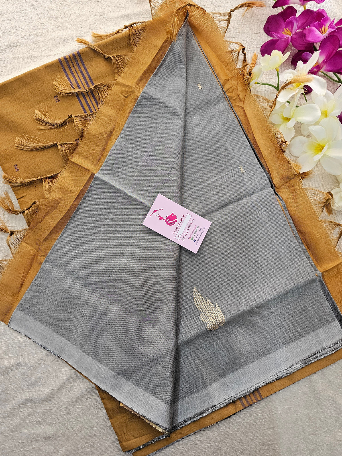 Grey with Brown Handwoven Chinnalampattu Saree