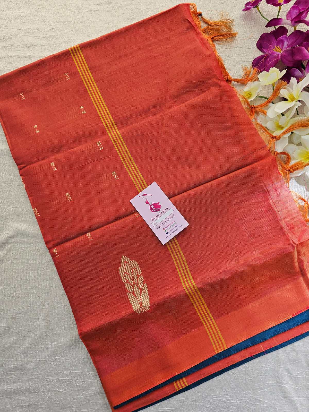 Peacock Blue with Orange Handwoven Chinnalampattu Saree