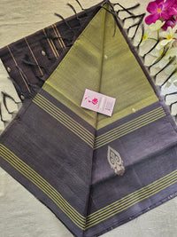 Mehandi Green with Brown Long Border Handwoven Chinnalampattu Saree