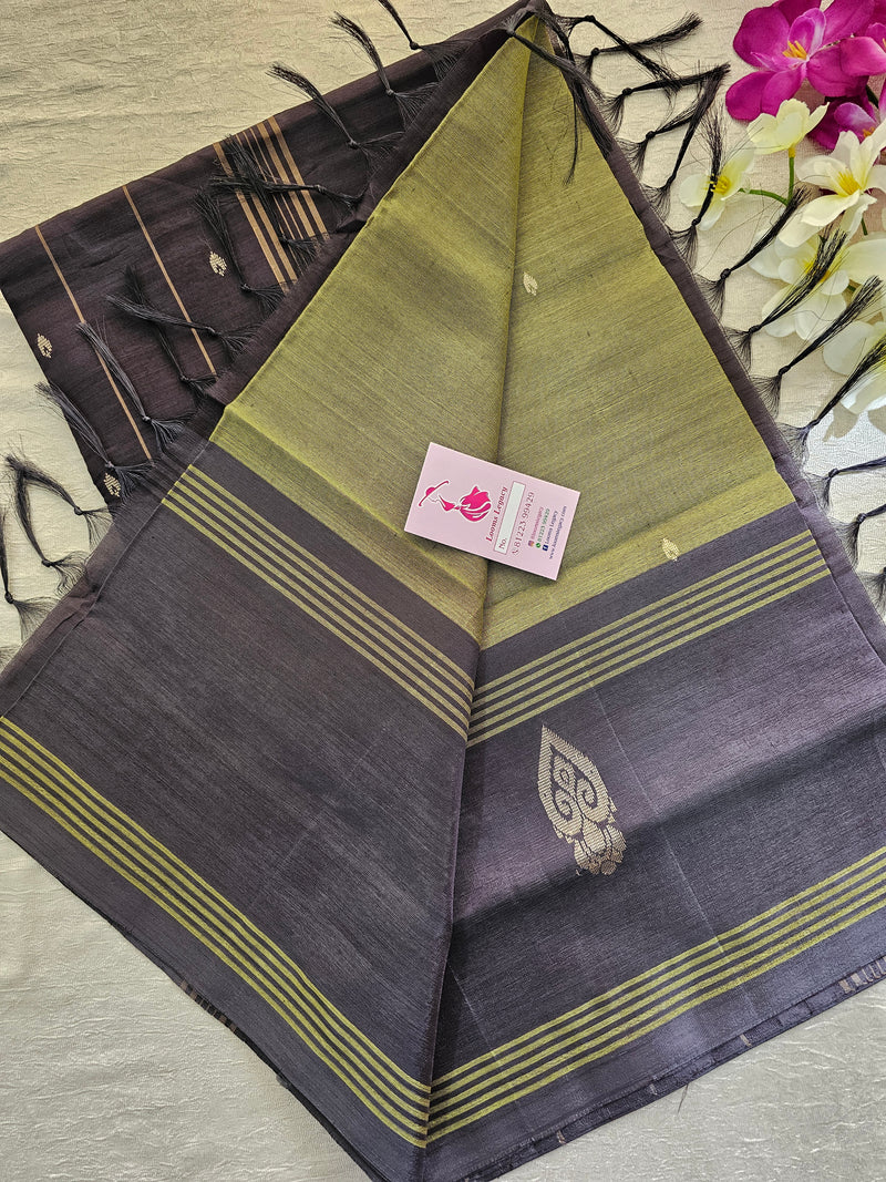 Mehandi Green with Brown Long Border Handwoven Chinnalampattu Saree