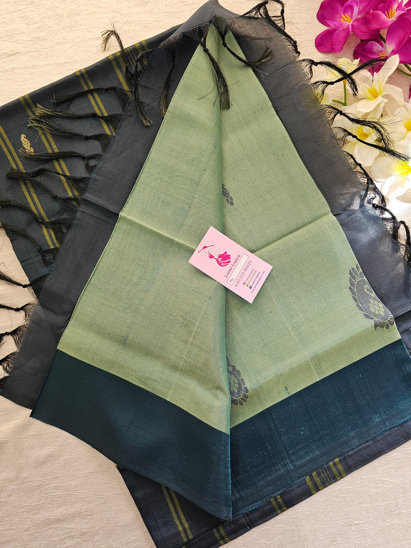 Green with Peacock Green Border Pallu Handwoven Chinnalampattu Saree