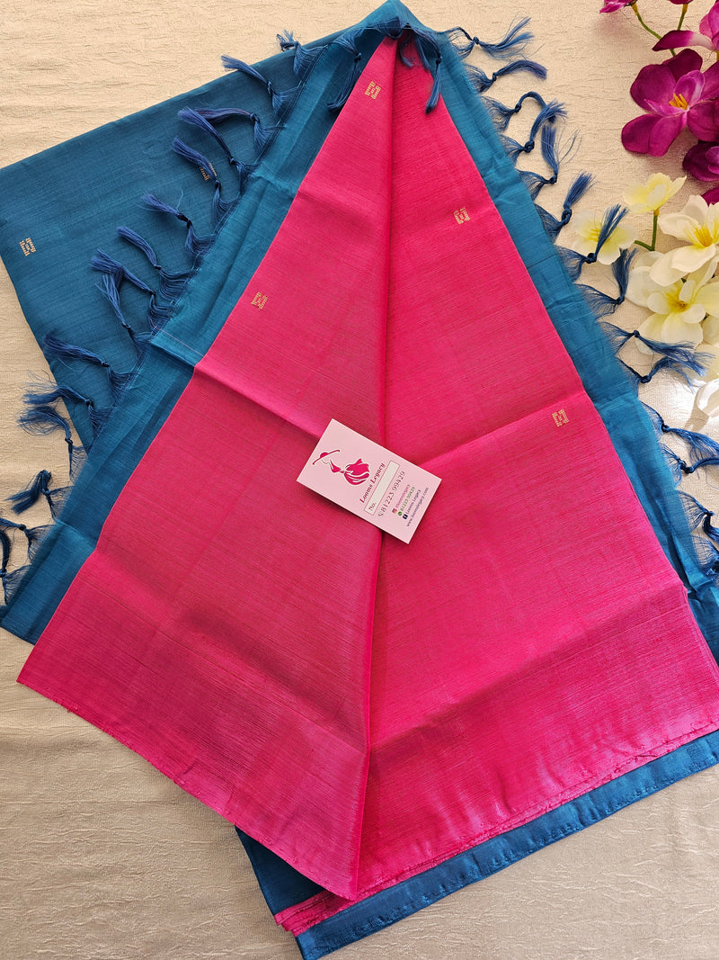 Pink with Blue Pallu Handwoven Chinnalampattu Saree