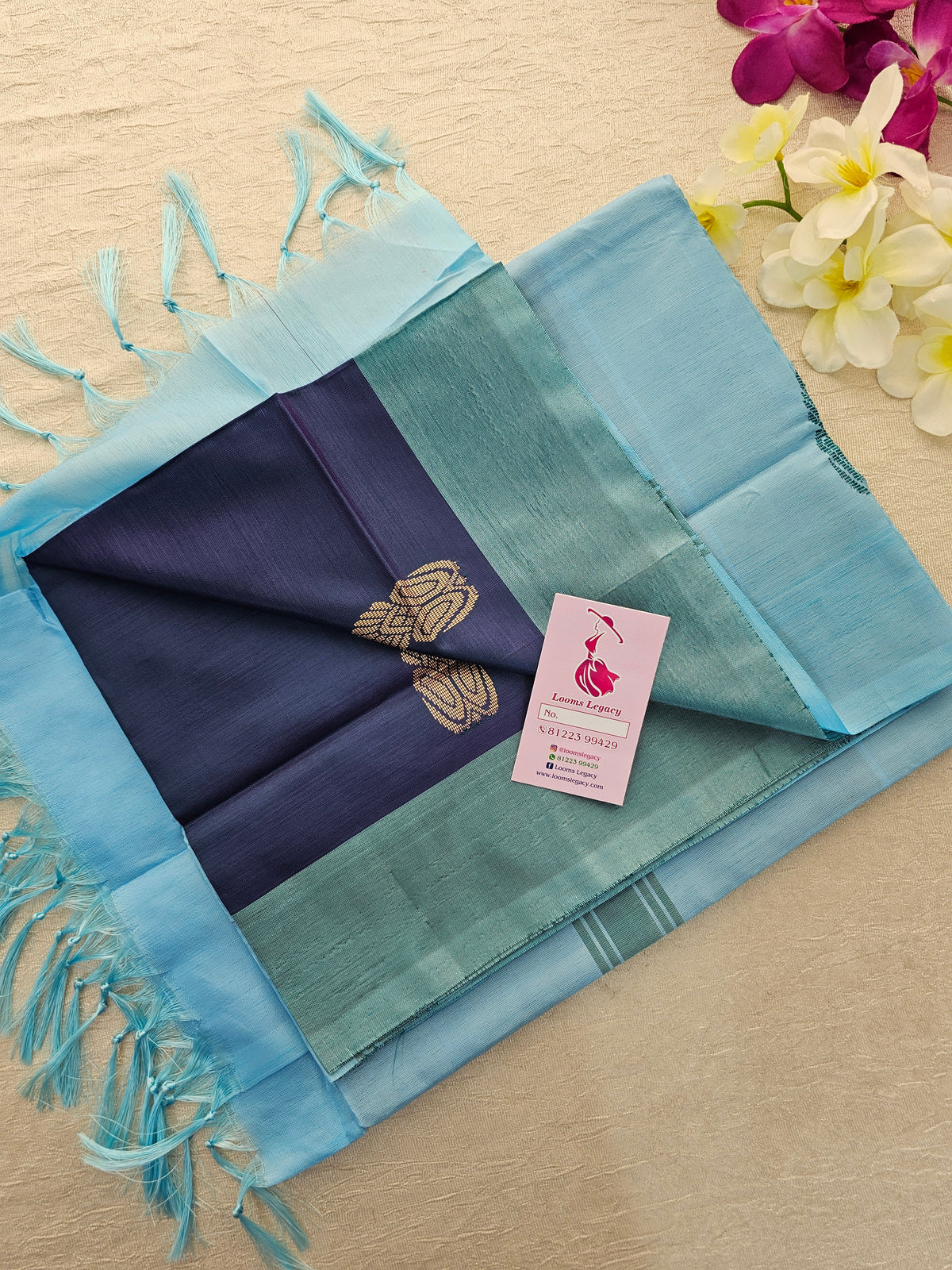 Dual Shade Dark Blue with Sky Blue Pallu Handwoven Chinnalampattu Saree