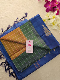 Brown cum Green  with Peacock Blue Pallu Handwoven Chinnalampattu Saree