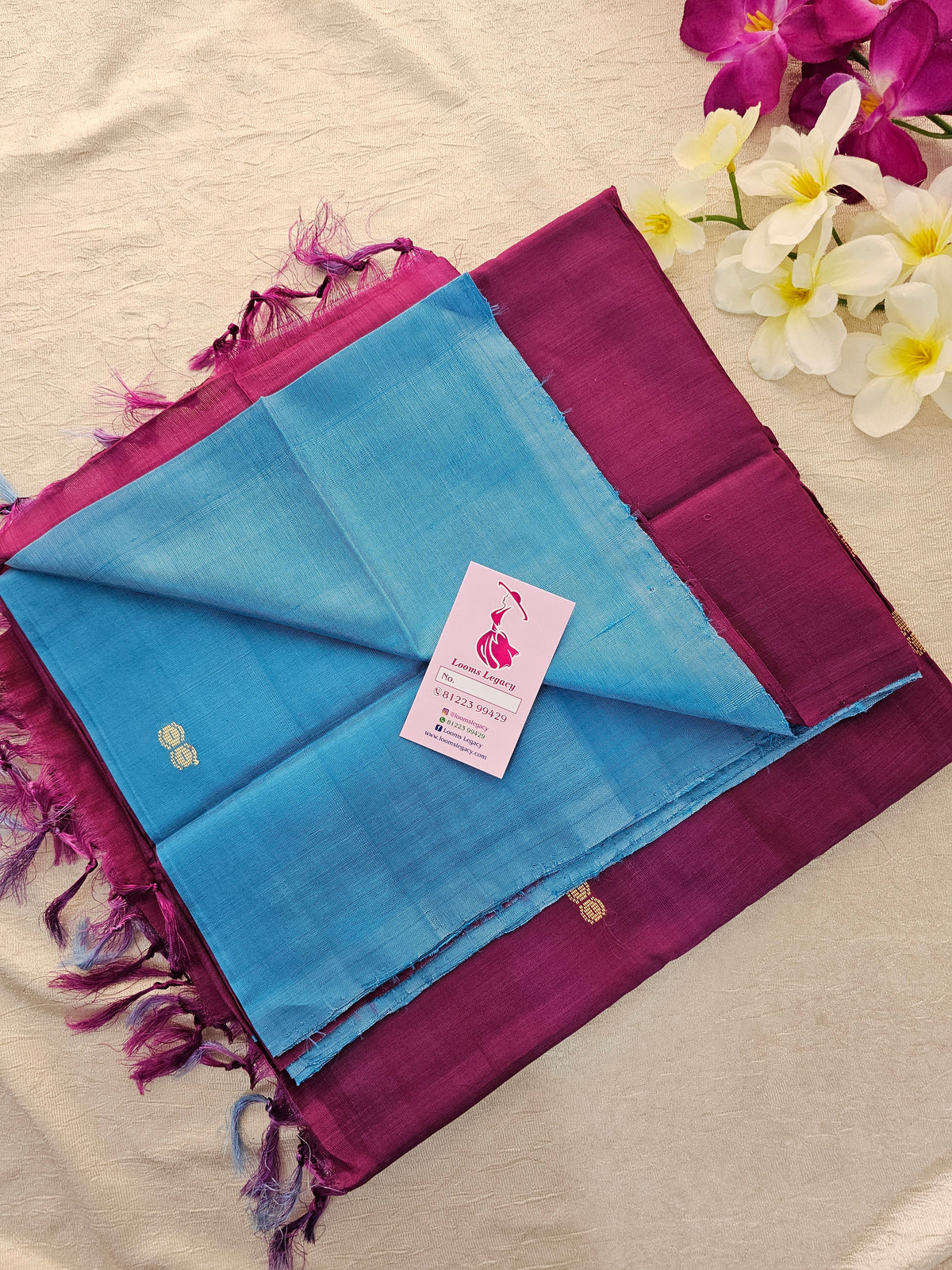 Blue with Magenta Pink Handwoven Chinnalampattu Saree