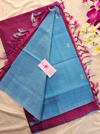 Blue with Magenta Pink Handwoven Chinnalampattu Saree