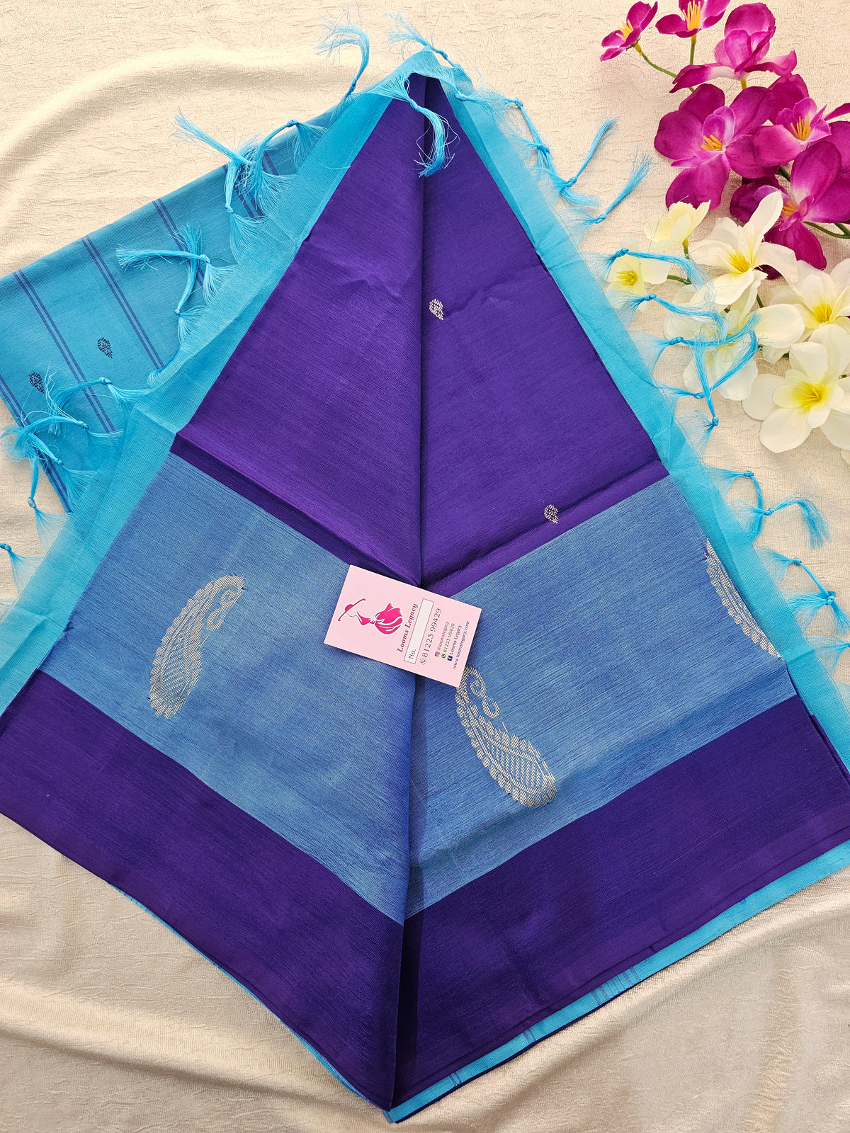 Violet with Blue Border Handwoven Chinnalampattu Saree