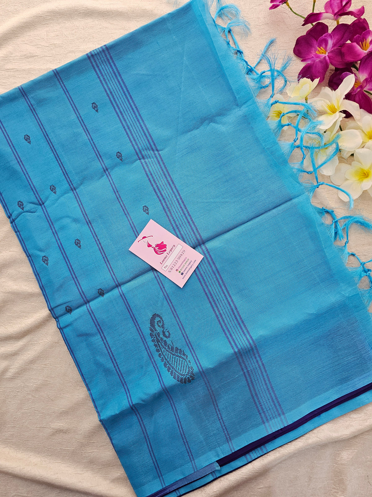 Violet with Blue Border Handwoven Chinnalampattu Saree