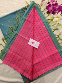 Pink with Dual Shade Peacock Green Stripes Handwoven Chinnalampattu Saree