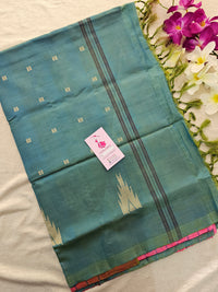 Pink with Dual Shade Peacock Green Stripes Handwoven Chinnalampattu Saree