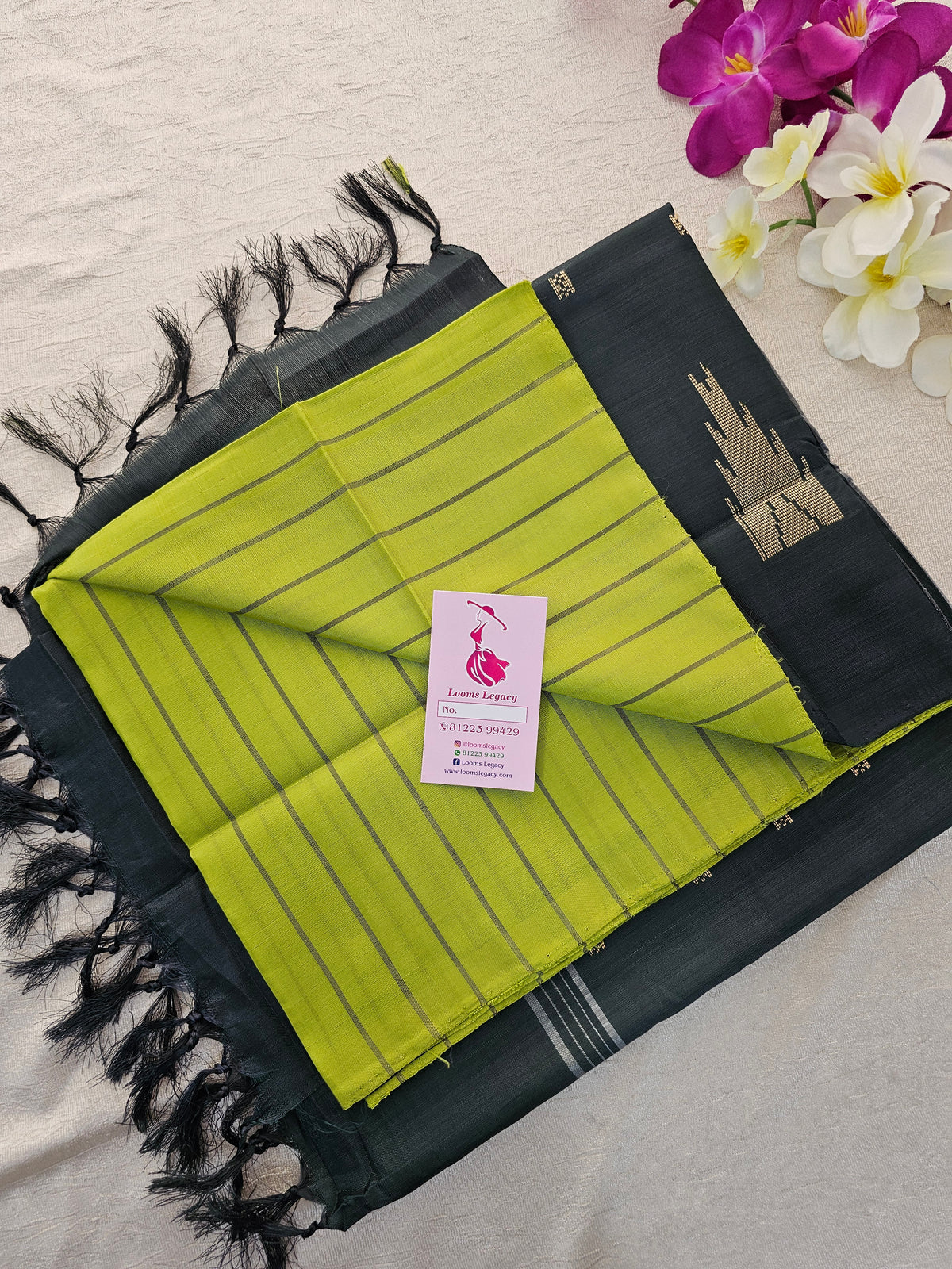 Green with Dark Green Stripes Handwoven Chinnalampattu Saree