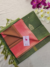 Peach with Green Handwoven Chinnalampattu Saree