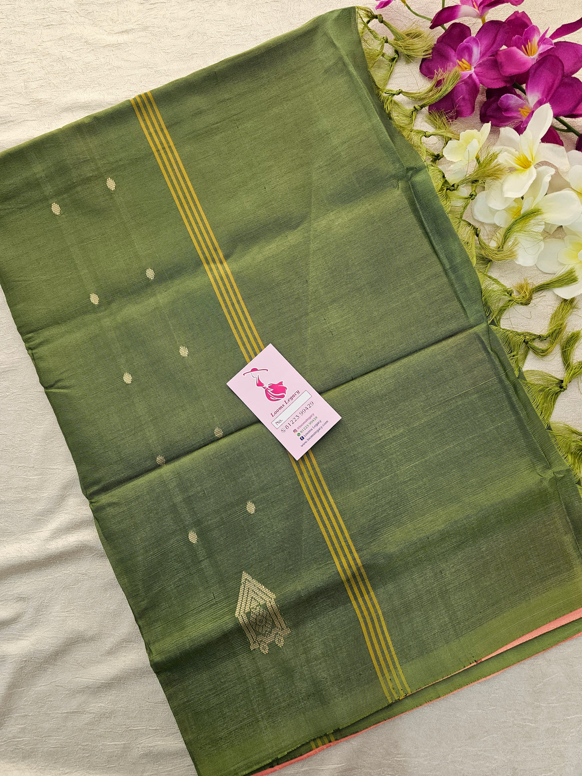 Peach with Green Handwoven Chinnalampattu Saree