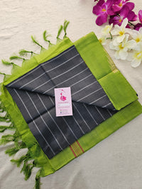 Grey with Green Stripes Handwoven Chinnalampattu Saree