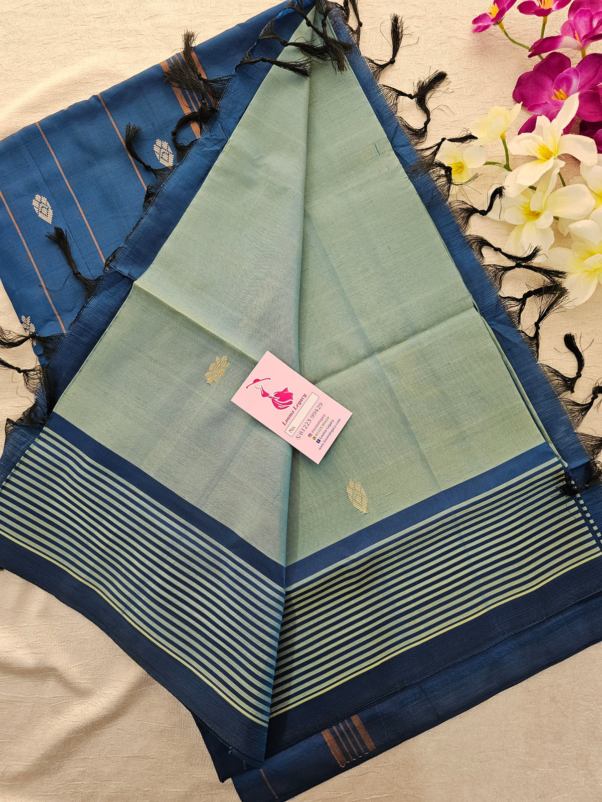 Dual Shade Peacock Blue with Peacock Blue Pallu Handwoven Chinnalampattu Saree