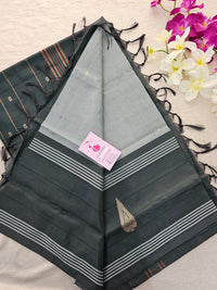 Grey with Dark Green Long Border Handwoven Chinnalampattu Saree