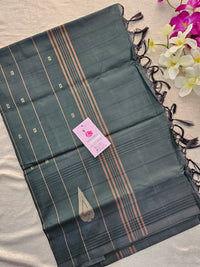 Grey with Dark Green Long Border Handwoven Chinnalampattu Saree