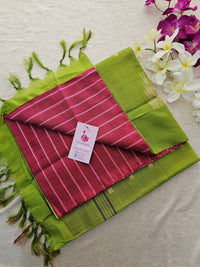 Maroon with Green Stripes Handwoven Chinnalampattu Saree