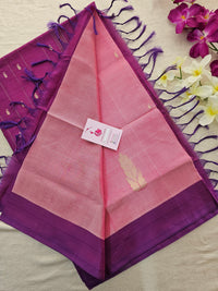 Peach with Magenta Pink Border Handwoven Chinnalampattu Saree