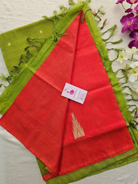 Dark Orange with Green Handwoven Chinnalampattu Saree