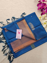 Copper with Peacock Blue Border Handwoven Chinnalampattu Saree