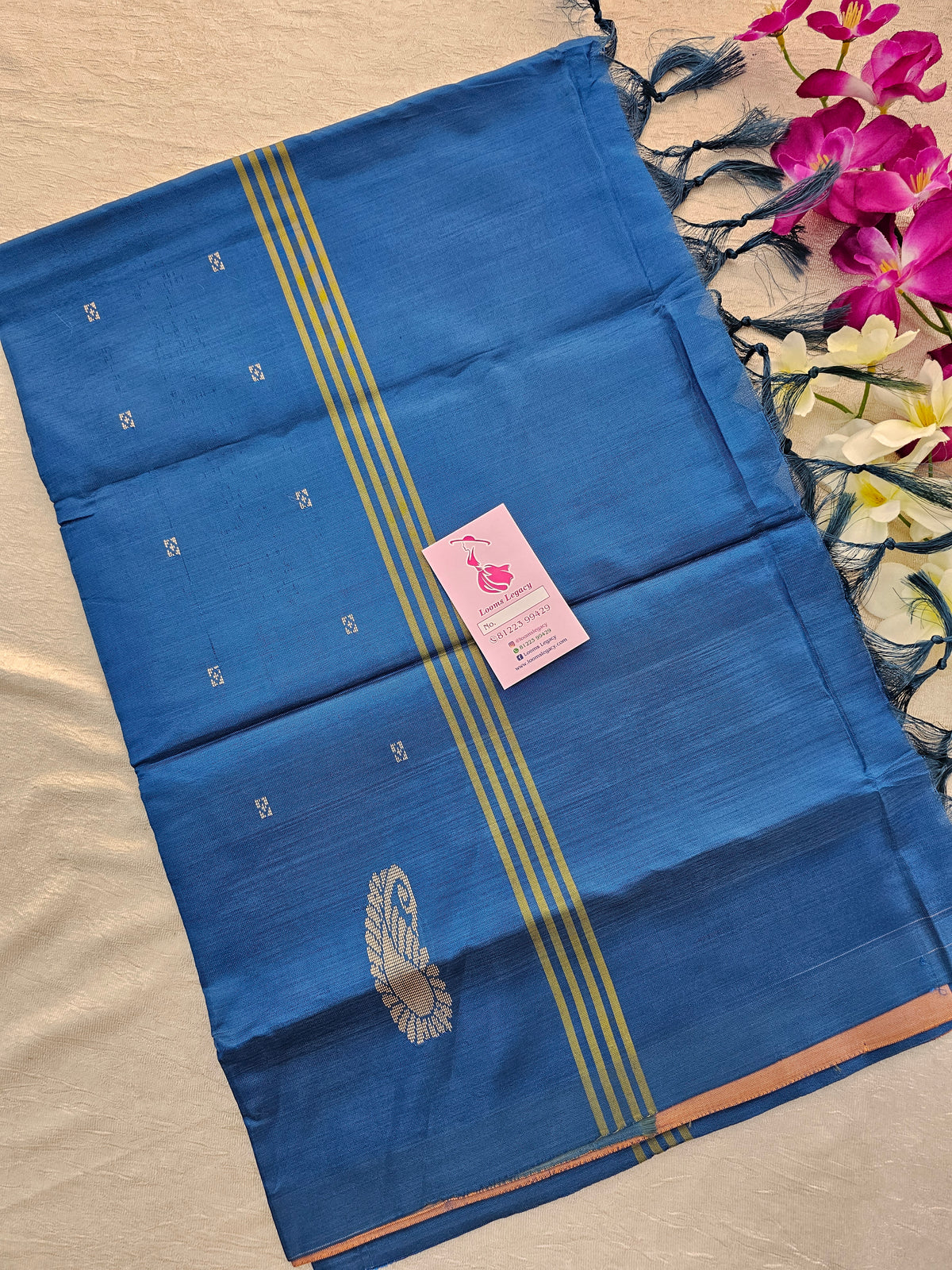 Copper with Peacock Blue Border Handwoven Chinnalampattu Saree