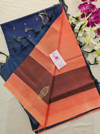 Peach with Navy Blue Handwoven Chinnalampattu Saree