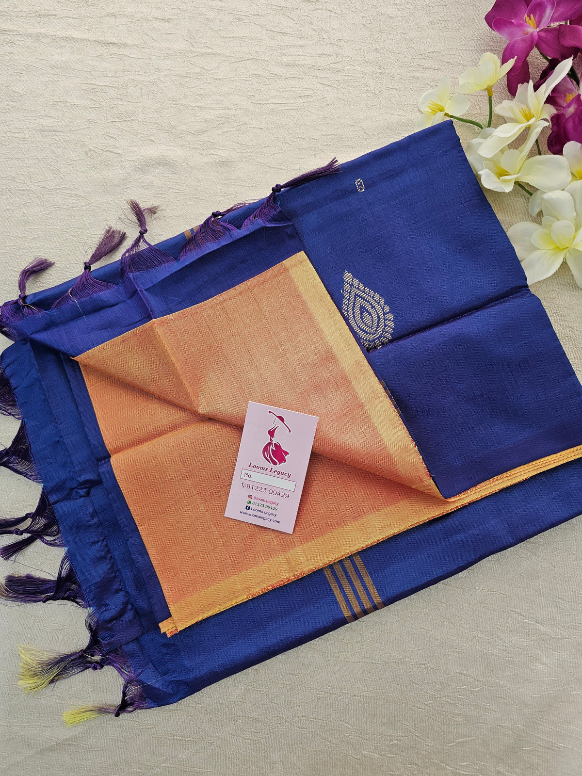 Orange with Peacock Blue Handwoven Chinnalampattu Saree