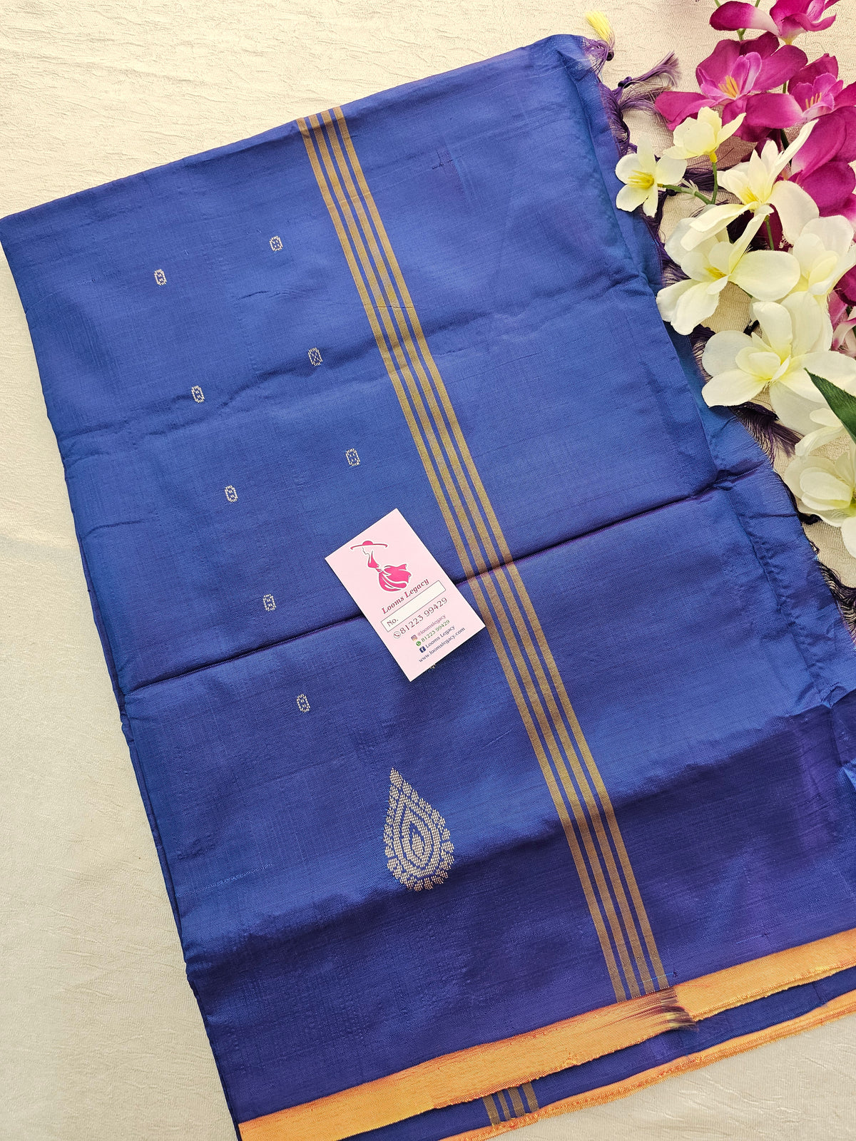 Orange with Peacock Blue Handwoven Chinnalampattu Saree