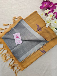 Grey with Brown Handwoven Chinnalampattu Saree