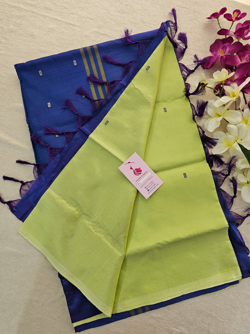 Lime Green with Peacock Blue  Handwoven Chinnalampattu Saree