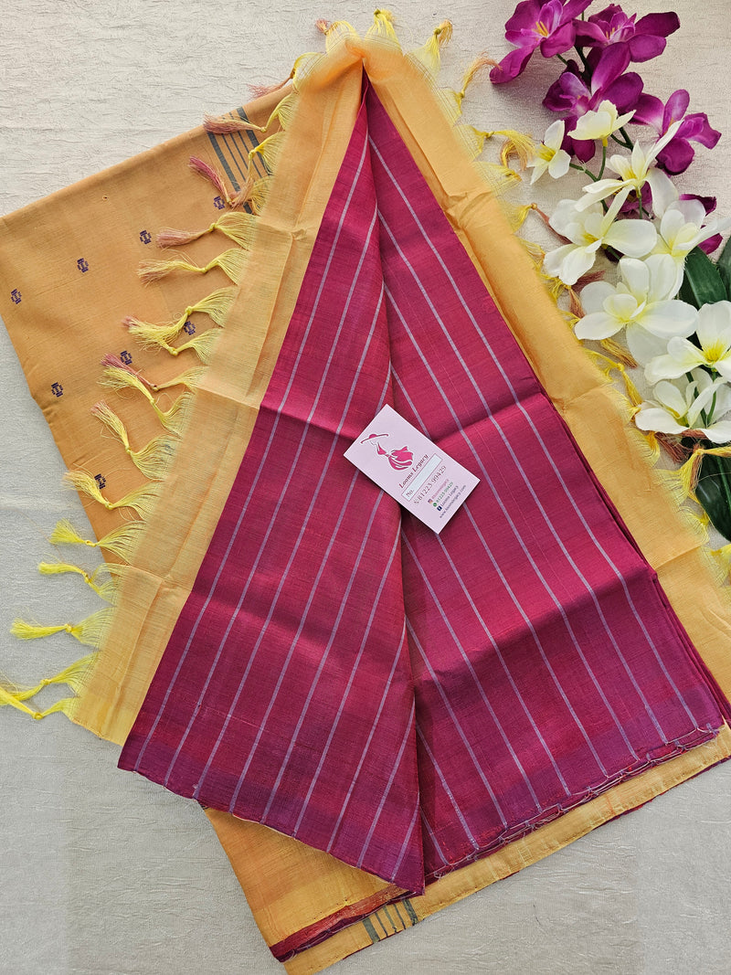 Maroon with Yellow Handwoven Chinnalampattu Saree