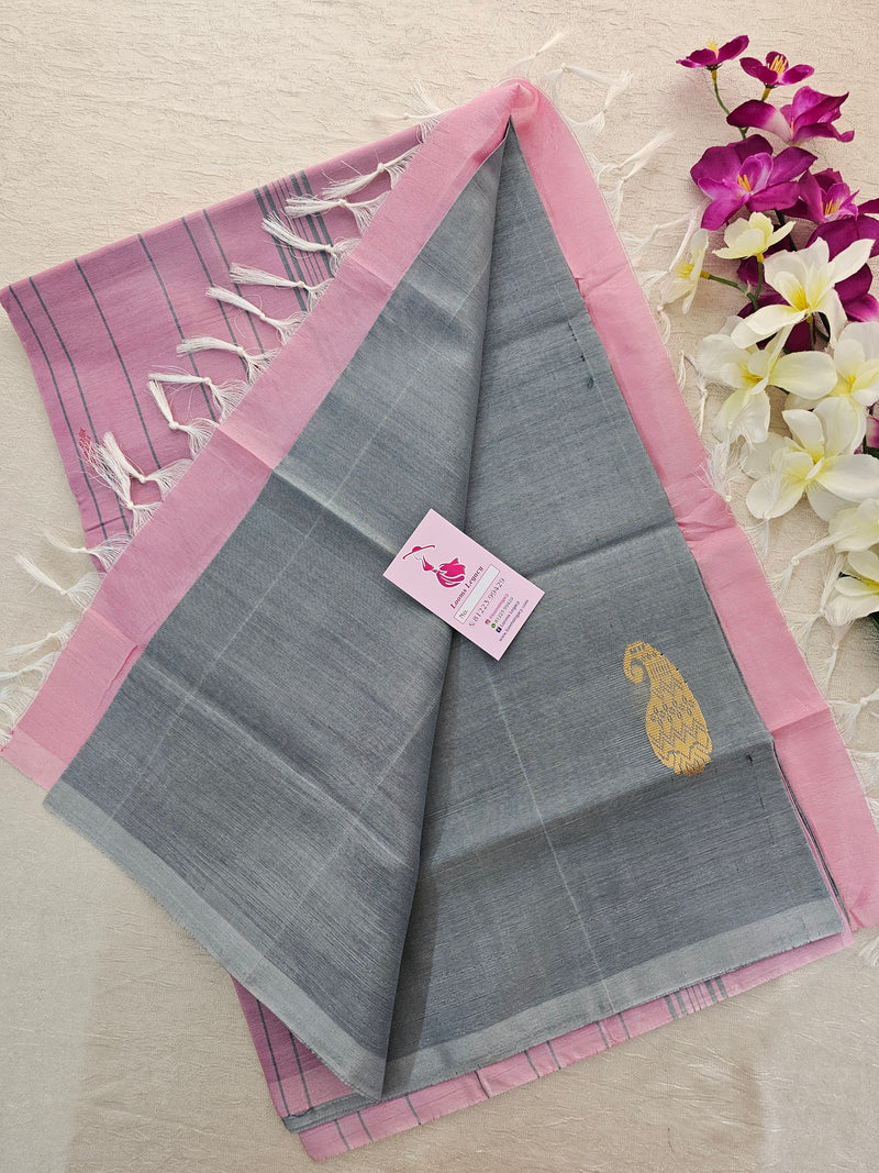 Grey with Pink Handwoven Chinnalampattu Saree