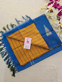 Brown with Blue Stripes Handwoven Chinnalampattu Saree