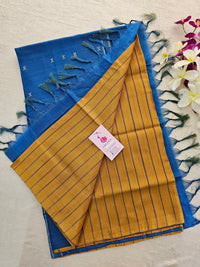 Brown with Blue Stripes Handwoven Chinnalampattu Saree